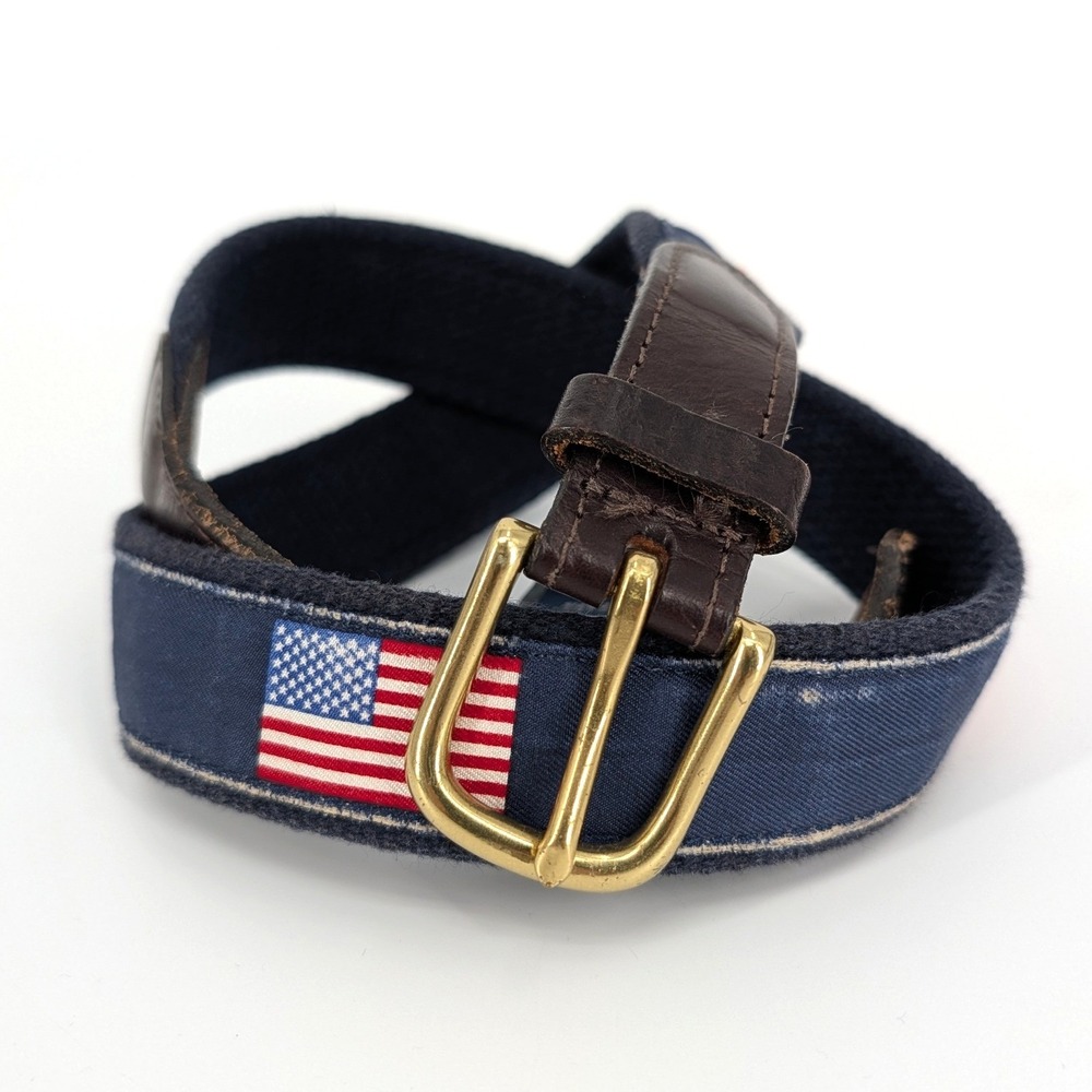 Vineyard Vines American Flag Canvas Leather Belt Navy Blue Size 28 4th of July